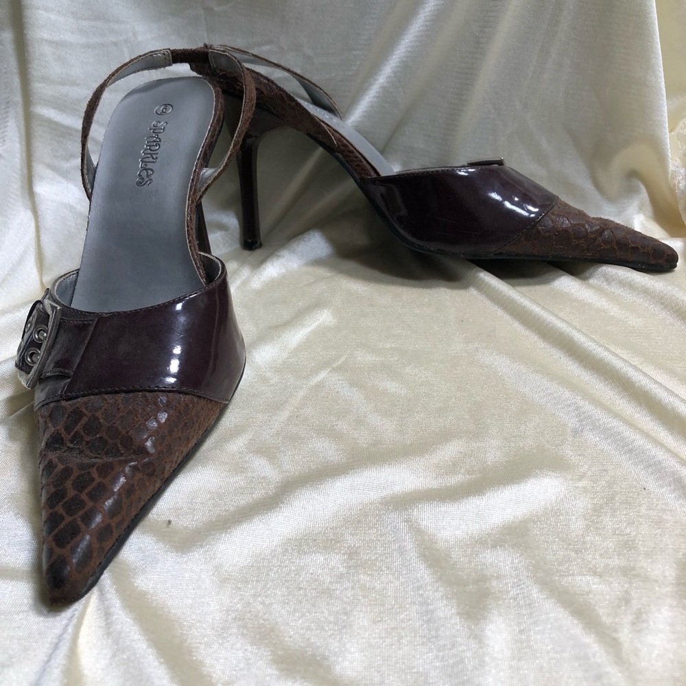 Brown sling backs